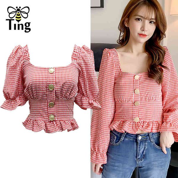 summer chic crop fashion button square neck plaid casual short pullovers elastic waist blouse shirt 210513, White
summer chic crop fashion button square neck plaid casual short pullovers elastic waist blouse shirt 210513, White