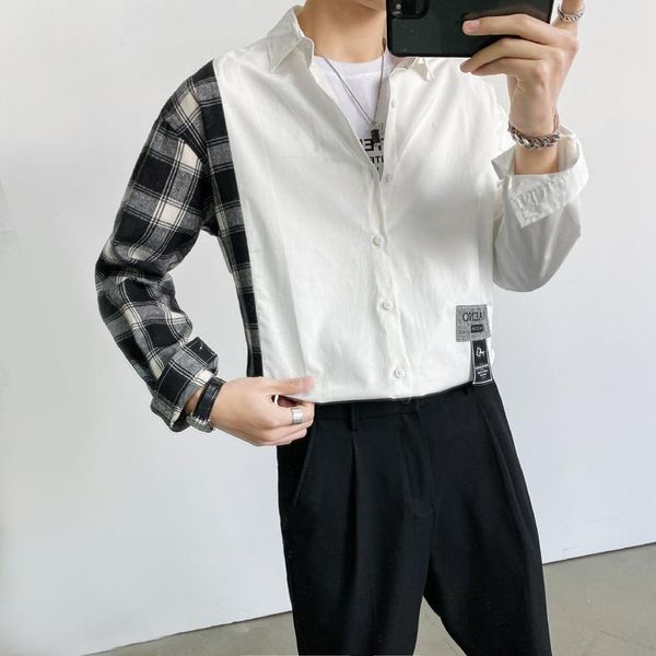 fashion 2021 spring spliced design plaid long sleeve loose shirts for men clothing simple streetwear casual blouse homme 3xl men's, White;black
fashion 2021 spring spliced design plaid long sleeve loose shirts for men clothing simple streetwear casual blouse homme 3xl men's, White;black