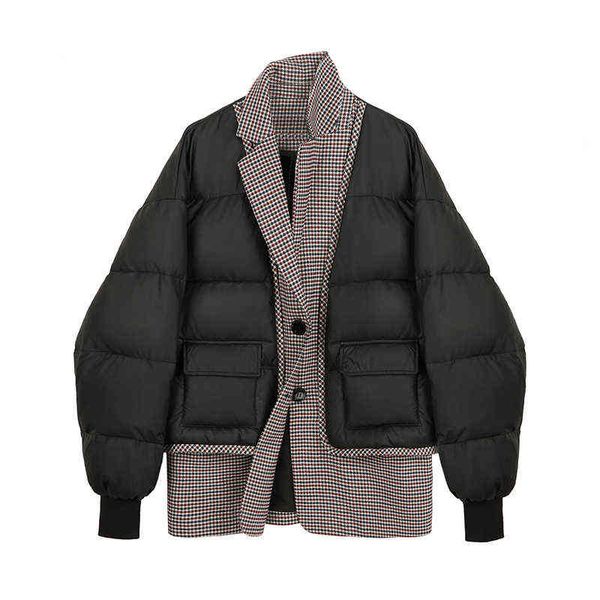 women's jacket oversize outwear plaid stitching black lapel long sleeve loose fit jacket fashion autumn winter 211130
women's jacket oversize outwear plaid stitching black lapel long sleeve loose fit jacket fashion autumn winter 211130