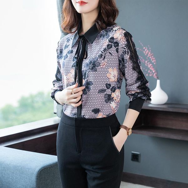 women's blouses & shirts 2021 european style spring chiffon print women blouse long sleeve ladies lace bow female blusas clothing, White
women's blouses & shirts 2021 european style spring chiffon print women blouse long sleeve ladies lace bow female blusas clothing, White