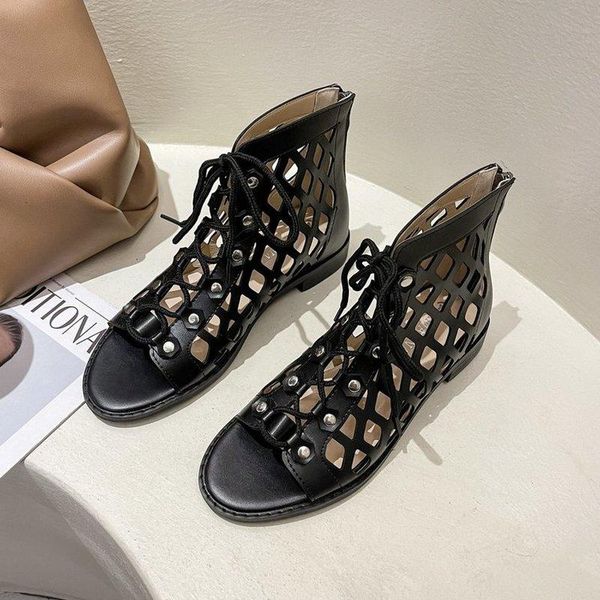 retro ankle-wrap zipper sandals women 2021, Black 
retro ankle-wrap zipper sandals women 2021, Black