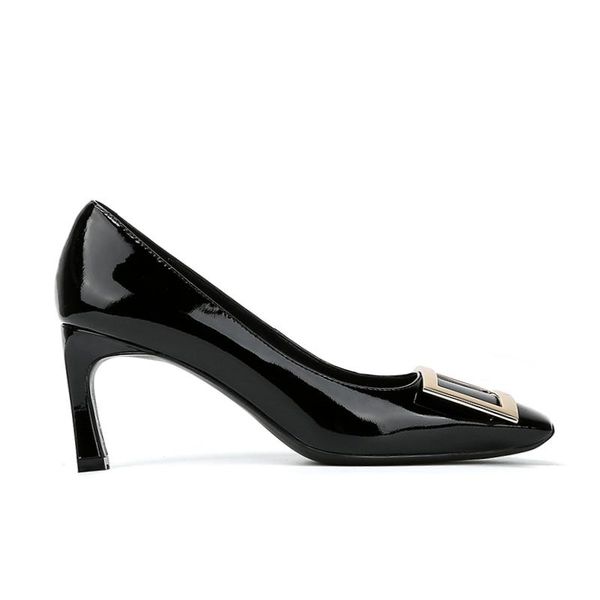 dress shoes leather shallow mouth square buckle banana heel high women's single shoe, Black
dress shoes leather shallow mouth square buckle banana heel high women's single shoe, Black