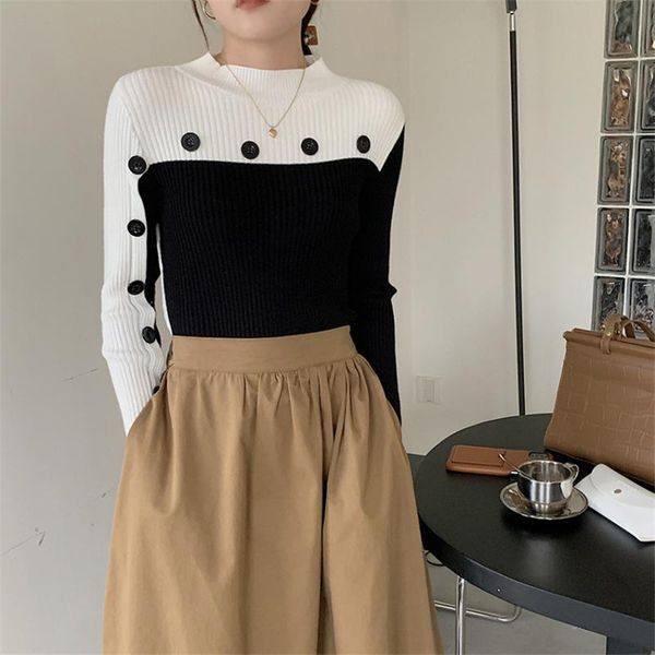women's sweaters korean clothes autumn winter half neck sweater fashion jumper women side split designer pullover knitwear pull femme, White;black
women's sweaters korean clothes autumn winter half neck sweater fashion jumper women side split designer pullover knitwear pull femme, White;black