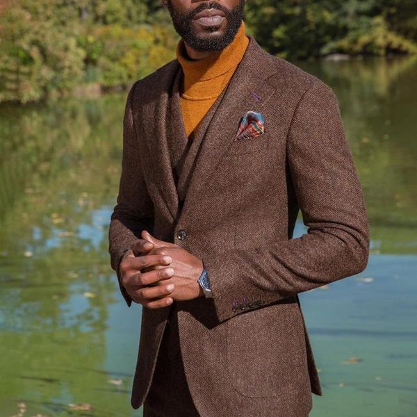 men's suits & blazers brown herringbone wedding tuxedo 3 pieces jacket+vest+pants smoking business work formal men custom made costume, White;black
men's suits & blazers brown herringbone wedding tuxedo 3 pieces jacket+vest+pants smoking business work formal men custom made costume, White;black