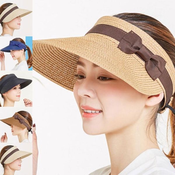 women wide brim visor outdoor uv protection summer beach big bow straw sun hat for travel hats, Blue;gray
women wide brim visor outdoor uv protection summer beach big bow straw sun hat for travel hats, Blue;gray