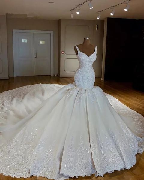 v neck bridal gowns sheer long sleeveless embellished lace embroidered romantic princess wedding dress, White
v neck bridal gowns sheer long sleeveless embellished lace embroidered romantic princess wedding dress, White