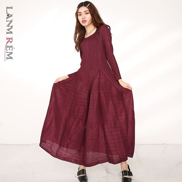 women's pleated dresses spring round collar folded hem long dress loose elastic vintage famale 210507, Black;gray
women's pleated dresses spring round collar folded hem long dress loose elastic vintage famale 210507, Black;gray