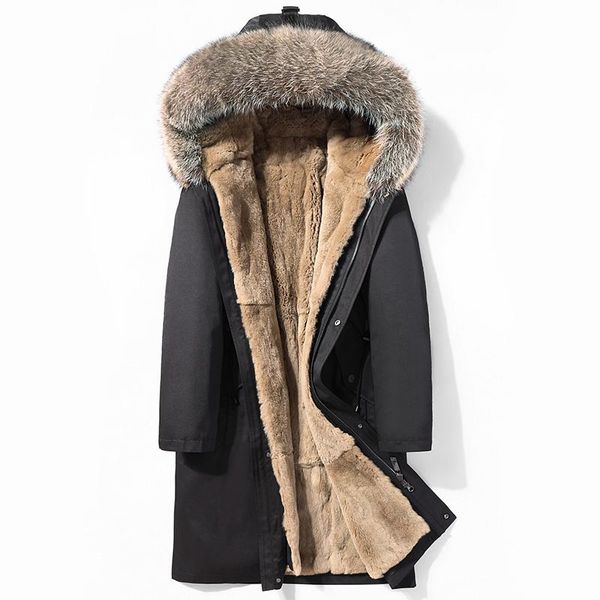 men's leather & faux long winter jacket men parka real fur coat natural rex liner raccoon collar thick parkas 2021 6228 kj5582, Black
men's leather & faux long winter jacket men parka real fur coat natural rex liner raccoon collar thick parkas 2021 6228 kj5582, Black