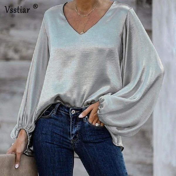 women's blouses & shirts vsstiar silk women blouse fashion long lantern sleeve loose female v neck casual party ladies plus size, White
women's blouses & shirts vsstiar silk women blouse fashion long lantern sleeve loose female v neck casual party ladies plus size, White