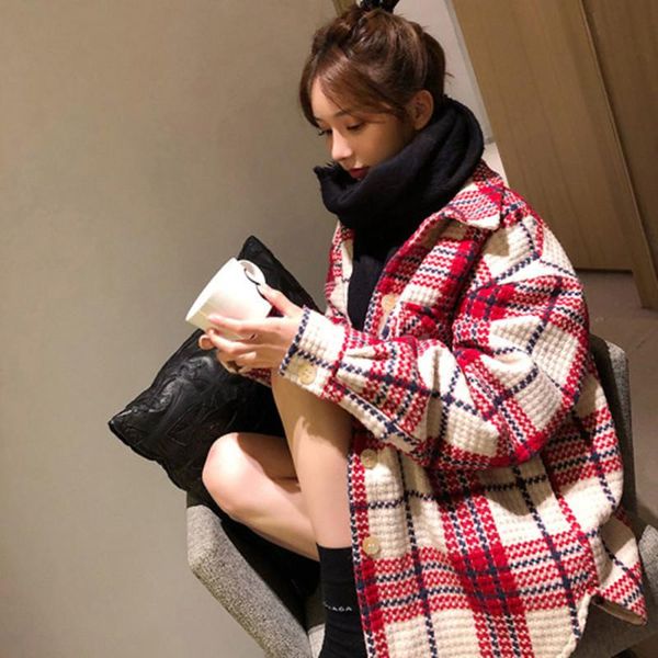 women's jackets yuzacdwx 2021 women autumn winter fashion woolen coat red grid warm double breasted turn down collar, Black;brown
women's jackets yuzacdwx 2021 women autumn winter fashion woolen coat red grid warm double breasted turn down collar, Black;brown