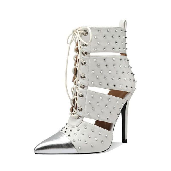 ladies sandals punk rivet lace-up ankle boots fashion women's shoes leather high heel stiletto metal pointed hollow dress, Black
ladies sandals punk rivet lace-up ankle boots fashion women's shoes leather high heel stiletto metal pointed hollow dress, Black