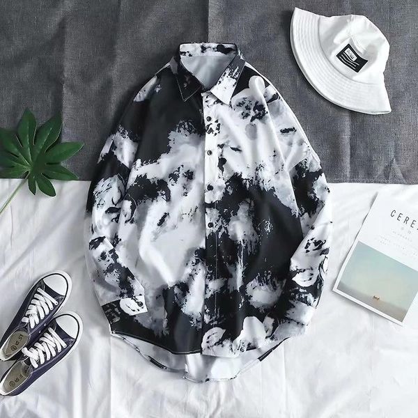 men's casual shirts japan style streetwear tie dye long sleeve men harajuku spring autumn clothing shirt, White;black
men's casual shirts japan style streetwear tie dye long sleeve men harajuku spring autumn clothing shirt, White;black