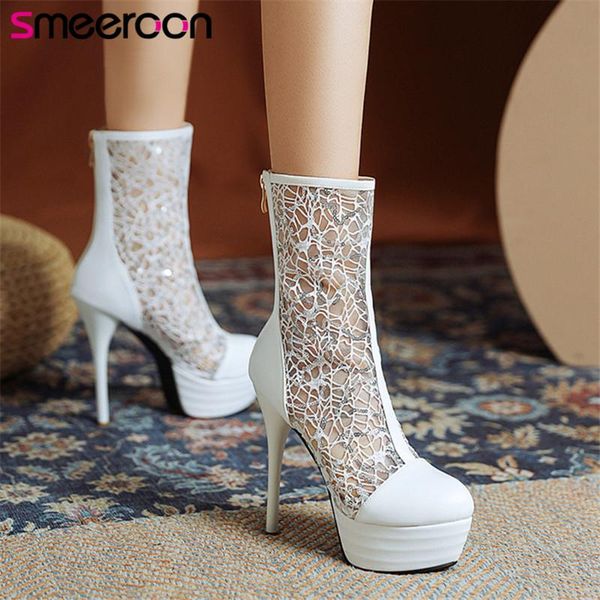 smeeroon 2021 thin high heels platform boots women party nightclub shoes summer pu mesh ankle, Black
smeeroon 2021 thin high heels platform boots women party nightclub shoes summer pu mesh ankle, Black