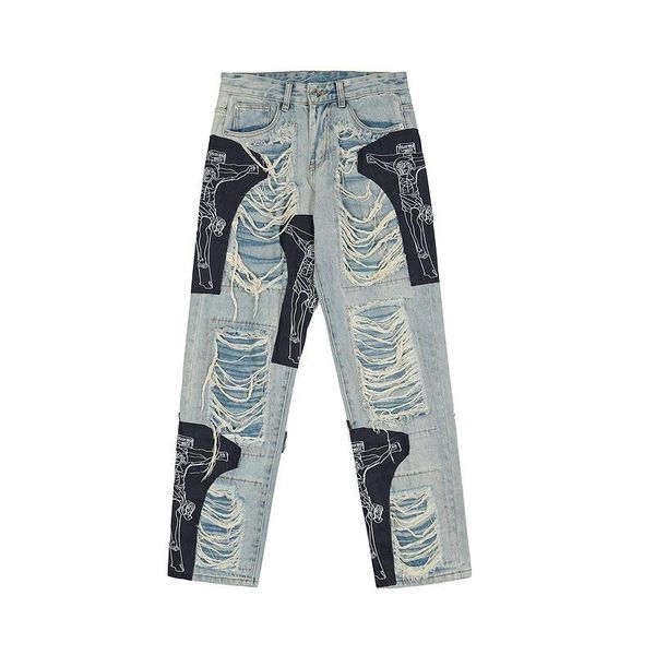 men's jeans high street cross patchwork graphic pants men hip hop ripped washed destroyed denim trousers streetwear blue
men's jeans high street cross patchwork graphic pants men hip hop ripped washed destroyed denim trousers streetwear blue