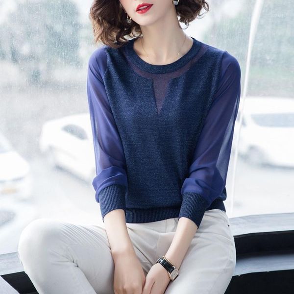 women's sweaters 2021 spring knitted pullovers women long sleeve elegant mesh stitching round neck casual korean female jumper, White;black
women's sweaters 2021 spring knitted pullovers women long sleeve elegant mesh stitching round neck casual korean female jumper, White;black
