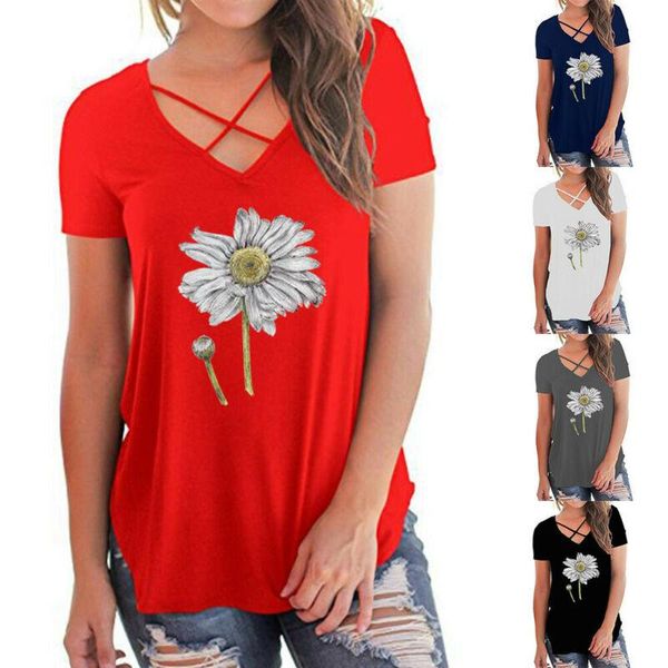 women's t-shirt floral printed summer casual tees v-neck short sleeve holiday tunic plus size ladies cross harajuku, White
women's t-shirt floral printed summer casual tees v-neck short sleeve holiday tunic plus size ladies cross harajuku, White