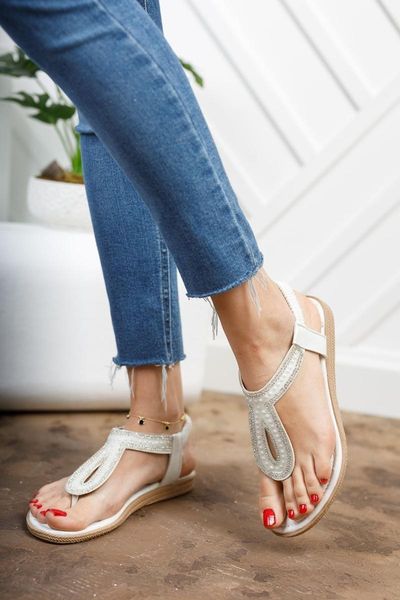 sandals women white stone detail thong, Black