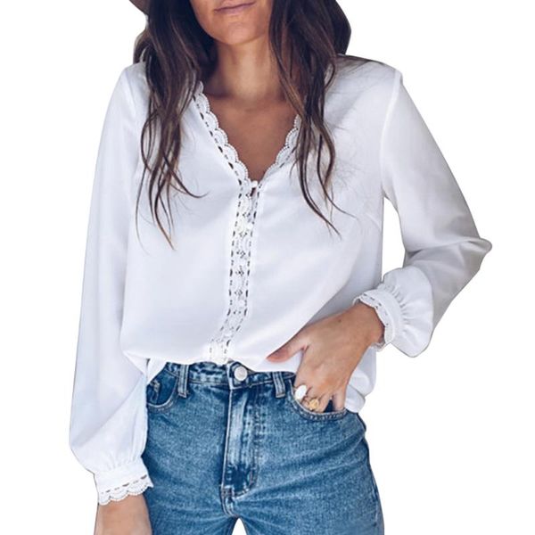 women blouse v-neck long lantern sleeve chiffon shirt solid laced shirts elegant clothes women's blouses &, White
women blouse v-neck long lantern sleeve chiffon shirt solid laced shirts elegant clothes women's blouses &, White