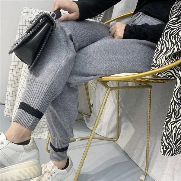 women's pants & capris casual loose elasticity knitted autumn winter warm high waist drawstring women elegant black grey wide leg pant, Black;white 
women's pants & capris casual loose elasticity knitted autumn winter warm high waist drawstring women elegant black grey wide leg pant, Black;white