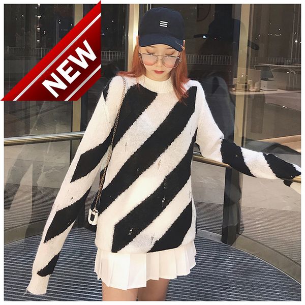 autumn off style white 21 crew neck mohair stripe loose and versatile knitted sweater for men women, White;black
autumn off style white 21 crew neck mohair stripe loose and versatile knitted sweater for men women, White;black
