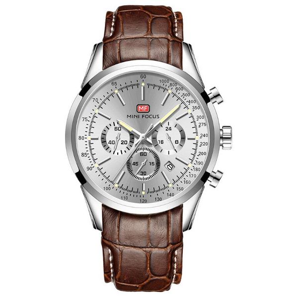 luxury men's chrono wrist watch - grain italian leather watch band - 40mm chronograph watch - japanese quartz movement, Slivery;brown
luxury men's chrono wrist watch - grain italian leather watch band - 40mm chronograph watch - japanese quartz movement, Slivery;brown