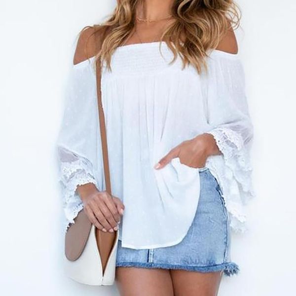 off shoulder shirt women ladies strapless with flared sleeves camisa femenina shirts chemisier femme women's t-shirt, White
off shoulder shirt women ladies strapless with flared sleeves camisa femenina shirts chemisier femme women's t-shirt, White