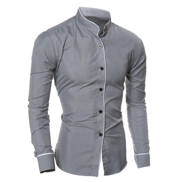 men's casual shirts men shirt business single-breasted stand collar formal contrast color line autumn for work, White;black
men's casual shirts men shirt business single-breasted stand collar formal contrast color line autumn for work, White;black