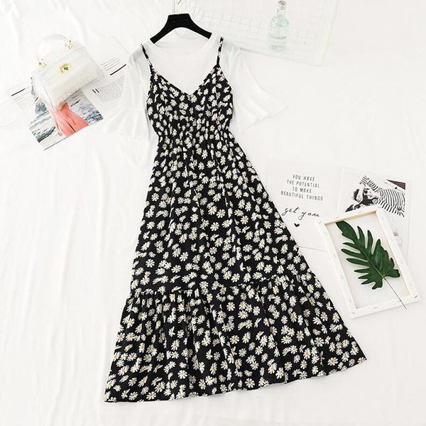 dresses fashion women two piece set summer short sleeve t-shirt + ruffles floral print sling long suit 29 colors, Black;gray
dresses fashion women two piece set summer short sleeve t-shirt + ruffles floral print sling long suit 29 colors, Black;gray