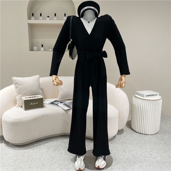 nicho female design spring summer fashion v-neck cross lace up retro jumpsuit temperament pants wide leg, Black;white 
nicho female design spring summer fashion v-neck cross lace up retro jumpsuit temperament pants wide leg, Black;white