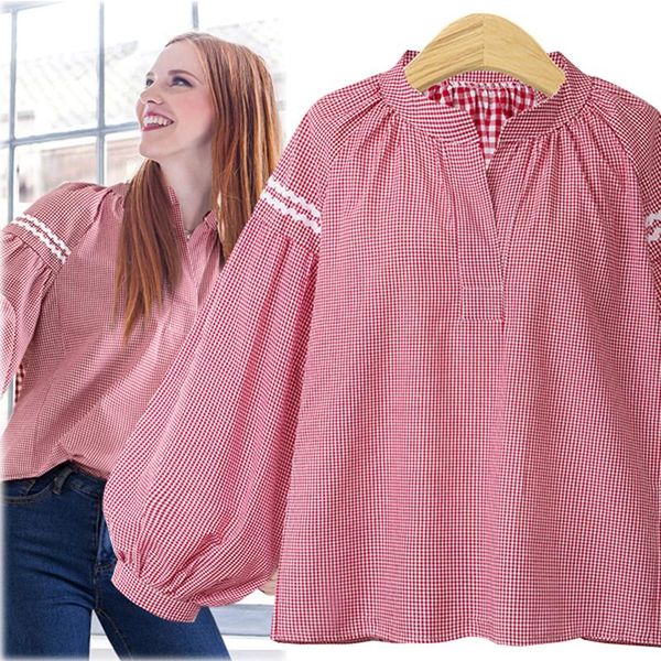women blouse plaid shirt batwing sleeve v-neck cotton and linen loose blouses plus size camisa feminina clothing women's & shirts, White
women blouse plaid shirt batwing sleeve v-neck cotton and linen loose blouses plus size camisa feminina clothing women's & shirts, White