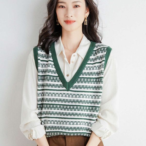 knitted vest women's autumn winter loose striped jacquard, knitted waistcoat, White
knitted vest women's autumn winter loose striped jacquard, knitted waistcoat, White