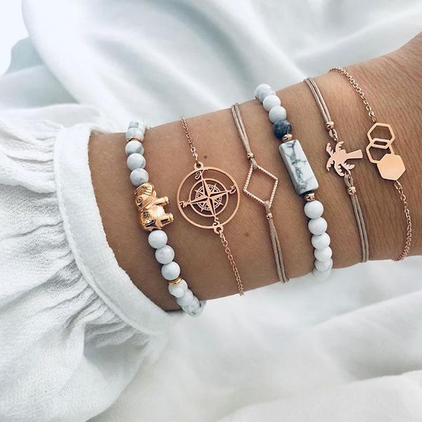 link, chain 6 pcs/set bohemian fashion elephant gem compass coconut pendant rope braid bracelet set ladies charm jewelry accessories, Black
link, chain 6 pcs/set bohemian fashion elephant gem compass coconut pendant rope braid bracelet set ladies charm jewelry accessories, Black