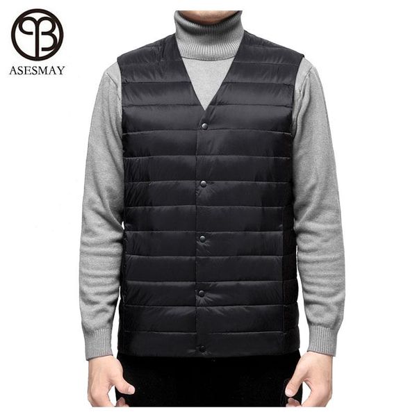 men's vests asesmay 2021 man ultra light down vest spring autumn sleeveless v-neck male jacket casual winter collarless waistcoat, Black;white
men's vests asesmay 2021 man ultra light down vest spring autumn sleeveless v-neck male jacket casual winter collarless waistcoat, Black;white