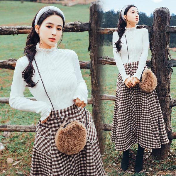 two piece dress 2021 fashion women's clothing retro sweater plaid woolen two-piece suit clothes 2piece set women, White
two piece dress 2021 fashion women's clothing retro sweater plaid woolen two-piece suit clothes 2piece set women, White