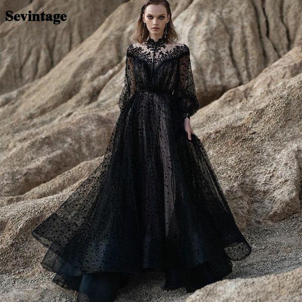 party dresses sevintage black lace appliques dotted tulle prom dress long sleeves high neck evening formal a-line gowns fashions, White;black
party dresses sevintage black lace appliques dotted tulle prom dress long sleeves high neck evening formal a-line gowns fashions, White;black