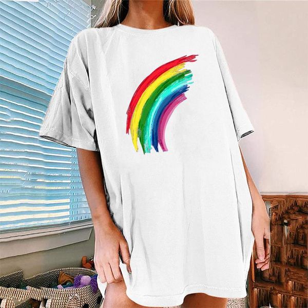 women's t-shirt drop shoulder long women t shirt vintage rainbowprint summer loose femme o-neck half sleeve for clothes, White
women's t-shirt drop shoulder long women t shirt vintage rainbowprint summer loose femme o-neck half sleeve for clothes, White