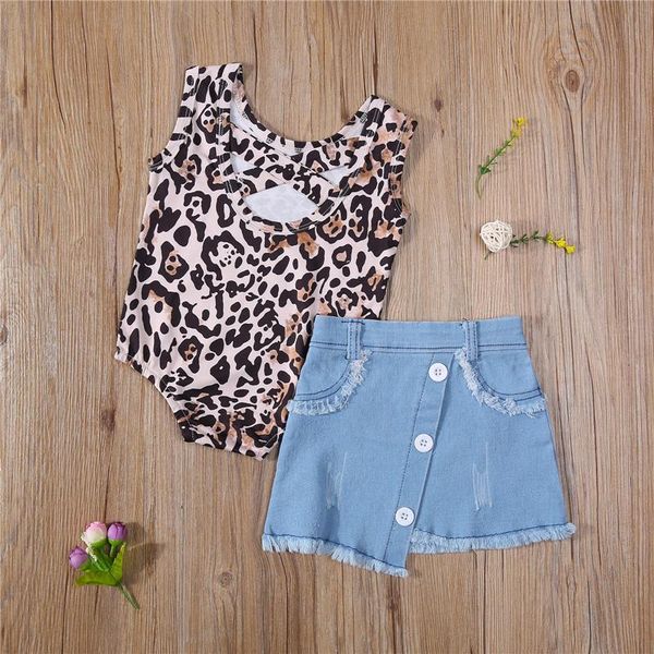 baby girl 2pcs summer outfits sleeveless leopard print bodysuit + frayed hem denim skirt set clothing sets, White
baby girl 2pcs summer outfits sleeveless leopard print bodysuit + frayed hem denim skirt set clothing sets, White