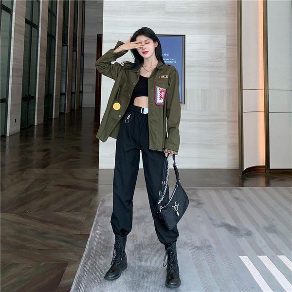 women's two piece pants autumn set fashion all-match medal, loose and thin army green jacket + high waist long oant overalls sashes, White
women's two piece pants autumn set fashion all-match medal, loose and thin army green jacket + high waist long oant overalls sashes, White