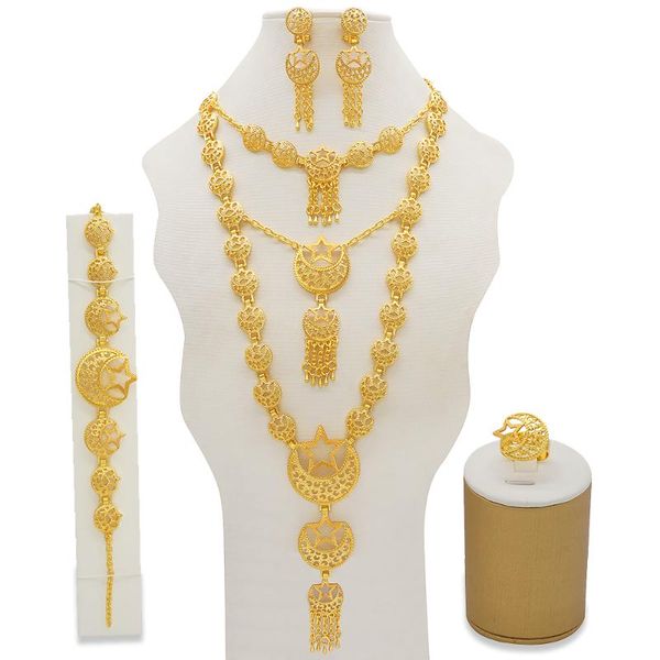 earrings & necklace three layer long wedding chain jewelry sets gold color for women african dubai arab party wife gifts, Silver
earrings & necklace three layer long wedding chain jewelry sets gold color for women african dubai arab party wife gifts, Silver