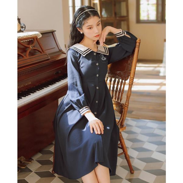casual dresses 2021 fashion women's clothing autumn sailor collar full vintage, Black;gray
casual dresses 2021 fashion women's clothing autumn sailor collar full vintage, Black;gray