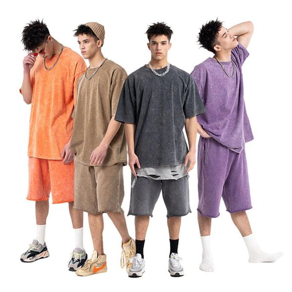 men's tracksuits 2021 european and american washing batik loose round neck t-shirt double yarn cotton high street hip hop sports suit, Gray
men's tracksuits 2021 european and american washing batik loose round neck t-shirt double yarn cotton high street hip hop sports suit, Gray