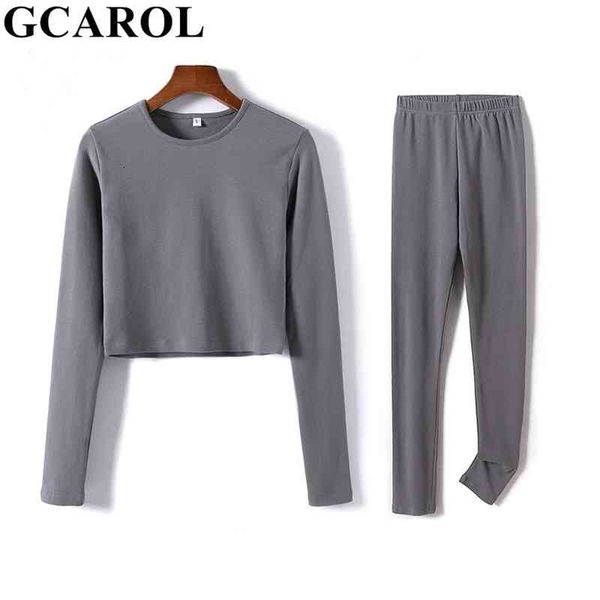 women's two piece pants gcarol womensets 2 pcs 95% cotton crop t-shirt hip lift yogo legging stretch fitness breath tees full length 21, White