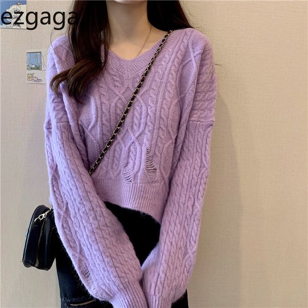 ezgaga knitted sweater pullover women autumn new v-neck fashion hole tender loose outwear korean chic ladies jumper casual 210430, White;black
ezgaga knitted sweater pullover women autumn new v-neck fashion hole tender loose outwear korean chic ladies jumper casual 210430, White;black