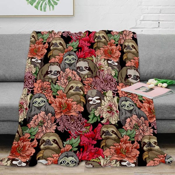 blankets sloths throw blanket with flower soft warm microfiber flannel for bedroom