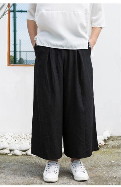 men's pants korean fashion capris linen wide leg cotton skirt loose chinese flared, Black
men's pants korean fashion capris linen wide leg cotton skirt loose chinese flared, Black