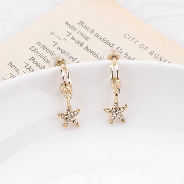 925 silver needle korean east gate starfish studded tassel fashion refined temperament star stud earrings, Golden
925 silver needle korean east gate starfish studded tassel fashion refined temperament star stud earrings, Golden
