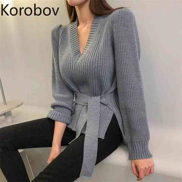korobov korean knitted sweaters women elegant slim waist lace up v neck split long sleeve pullover solid color pull femme 2d600 210430, White;black
korobov korean knitted sweaters women elegant slim waist lace up v neck split long sleeve pullover solid color pull femme 2d600 210430, White;black