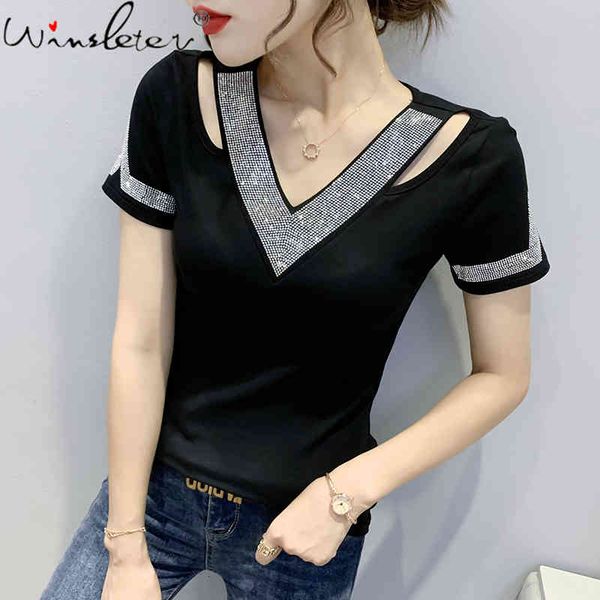 women's t-shirt summer european clothes solid cotton hollow out shiny diamonds women short sleeve tees black 2021 t14033, White
women's t-shirt summer european clothes solid cotton hollow out shiny diamonds women short sleeve tees black 2021 t14033, White