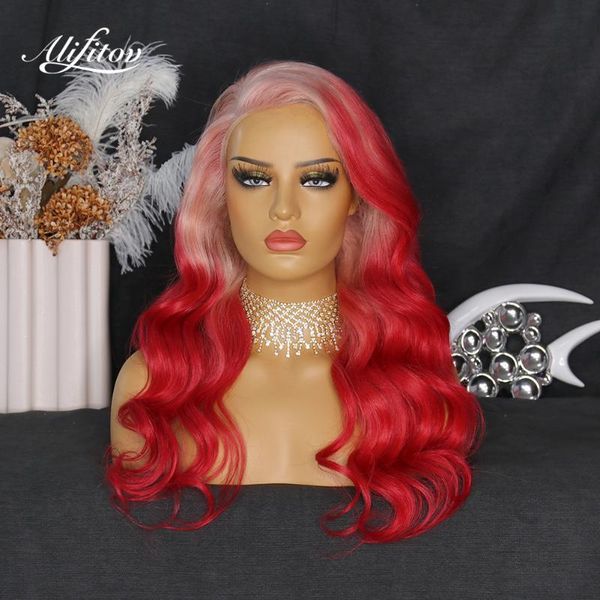 ombre pink red lace front wigs body wave human hair wigs hd transparent lace for black women, Black;brown