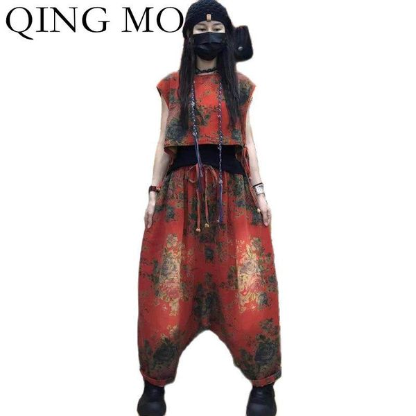 women's two piece pants qing mo 2021 autumn fashion retro printed cotton linen loose women sets sleeveless vest + harem zwl1074, White
women's two piece pants qing mo 2021 autumn fashion retro printed cotton linen loose women sets sleeveless vest + harem zwl1074, White